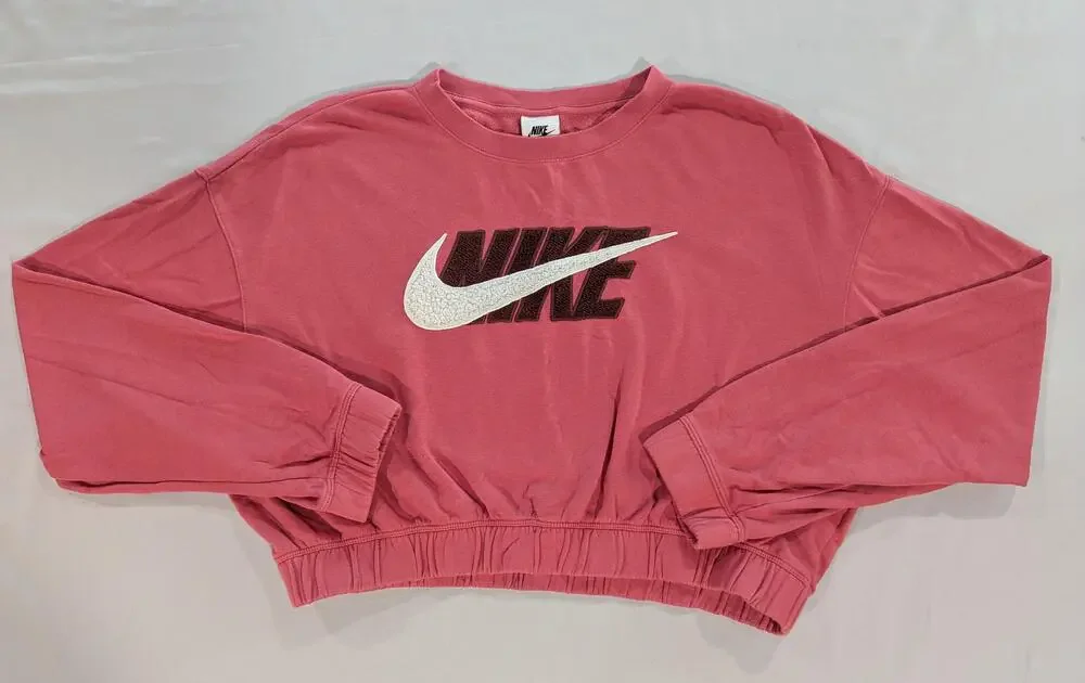 Nike Sweatshirt Womens M Pink Fleece Cropped Swoosh Logo Crewneck Athletic